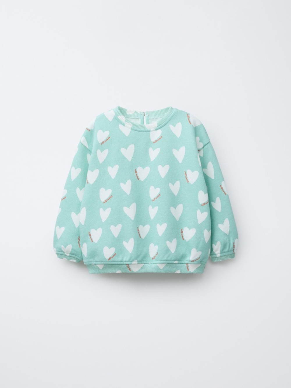 Zara Mint Green Heart Print Sweatshirt